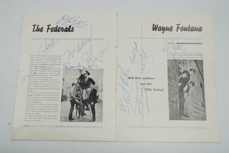 Roy Orbison and Freddie and the Dreamers concert programme including an extensive collection of autographs from members of the bands and support acts involved. Condition fair to good, minor age wear.